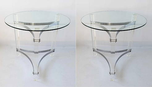 PAIR OF CHARLES HOLLIS JONES LUCITE TABLE BASES WITH NEW GLASS TOPS (1 of 15)