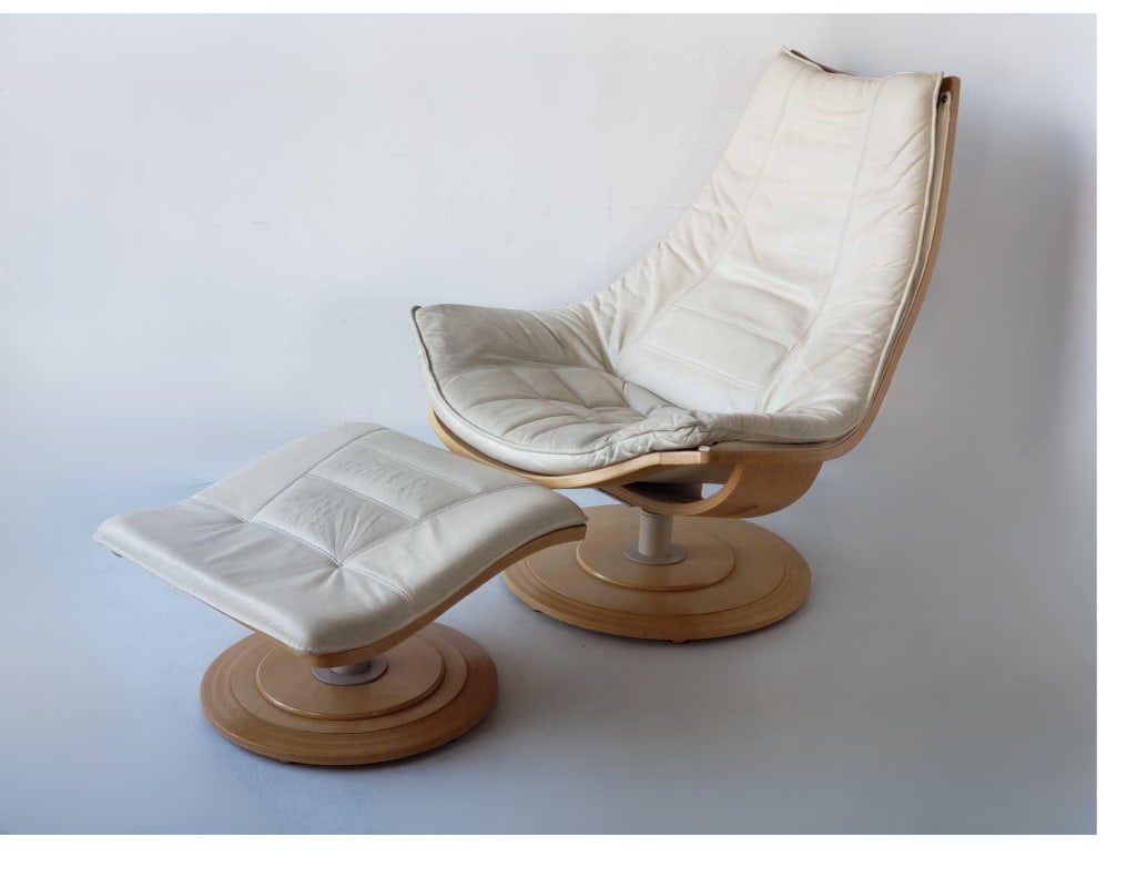 NELO "FLIGHT HIGH" SWEDISH LEATHER UPHOLSTERED CHAIR AND OTTOMAN (1 of 15)