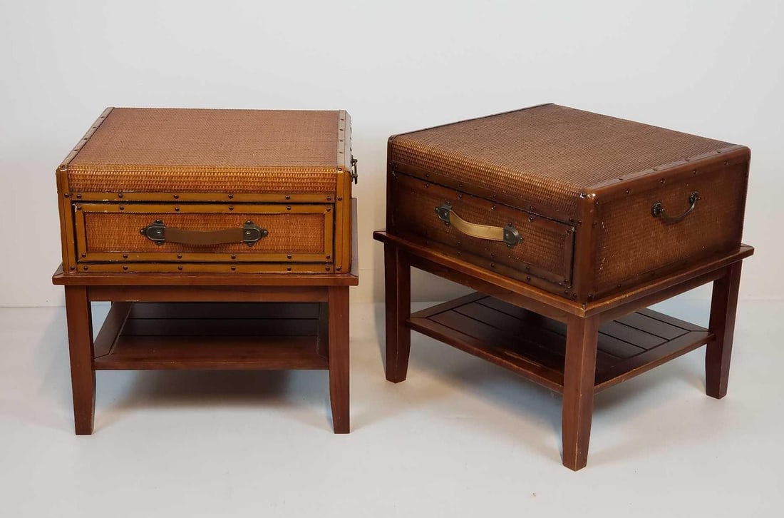 PAIR OF VINTAGE RATTAN AND WICKER NIGHTSTANDS | COASTAL BOHO CHIC BEDSIDE TABLES (1 of 17)