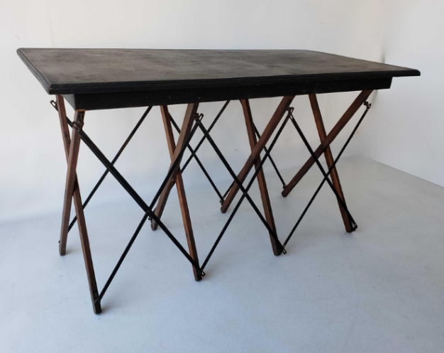 PRIMITIVE 19TH/EARLY 20TH CENTURY FOLDOUT WALLPAPER WORK TABLE, ANTIQUE INDUSTRIAL PASTING TABLE (1 of 19)