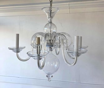 VINTAGE MURANO CHANDELIER SIX-LIGHT CLEAR GLASS ITALIAN LIGHTING