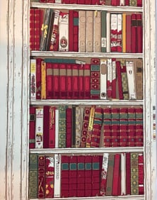BRUNSCHWIG & FILS "BIBLIOTHÈQUE" TROMPE L'OEIL BOOKSHELF SCENIC PANEL WALL PAPER TWO ROLLS