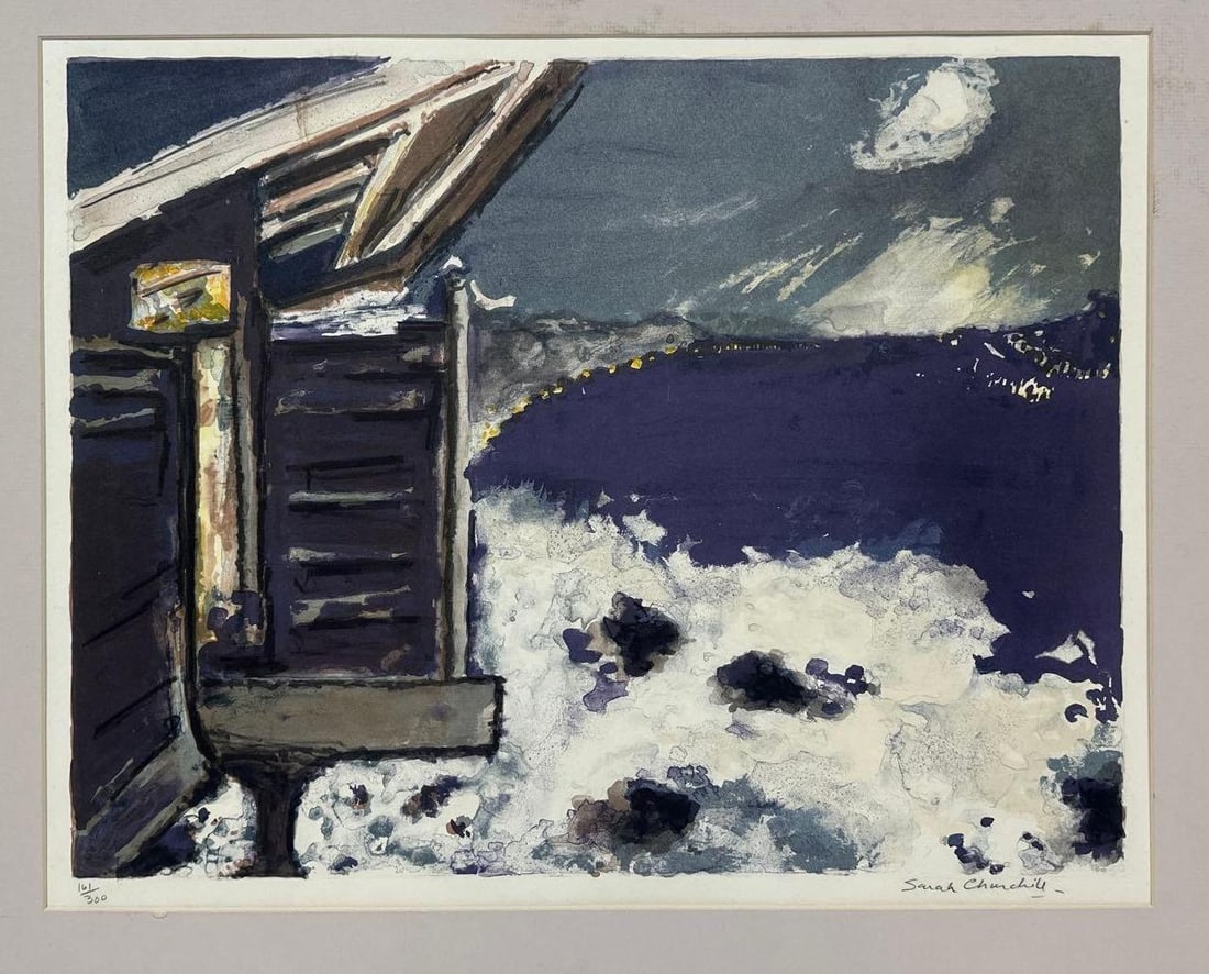 SARAH CHURCHILL SIGNED LITHO 161/300 “BEACH SCENE IN MALIBU AT NIGHT (1 of 5)