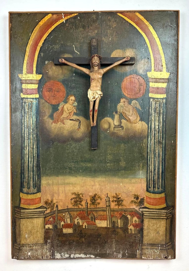 TONI MENEGAZZO FOLK ART ITALIAN LANDSCAPE W/ CRUCIFIX, PADOVA (1 of 11)