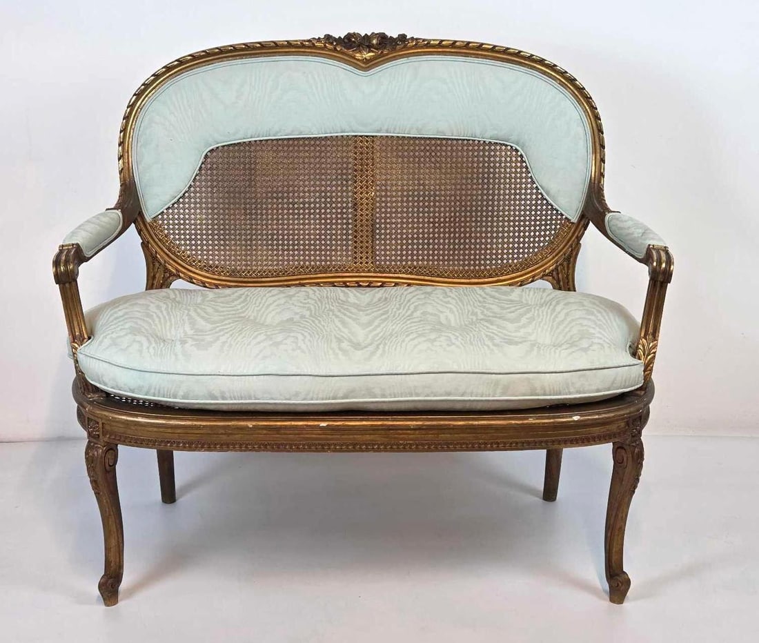 LOUIS XV STYLE ANTIQUE CARVED GILTWOOD CANED CANAPE/SETTEE (1 of 18)