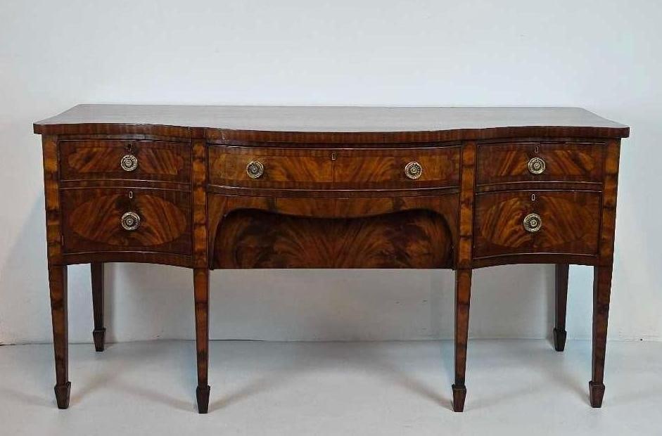 ANTIQUE GEORGE III INLAID MAHOGANY SIDEBOARD: ELEGANT BOW-FRONT (1 of 19)