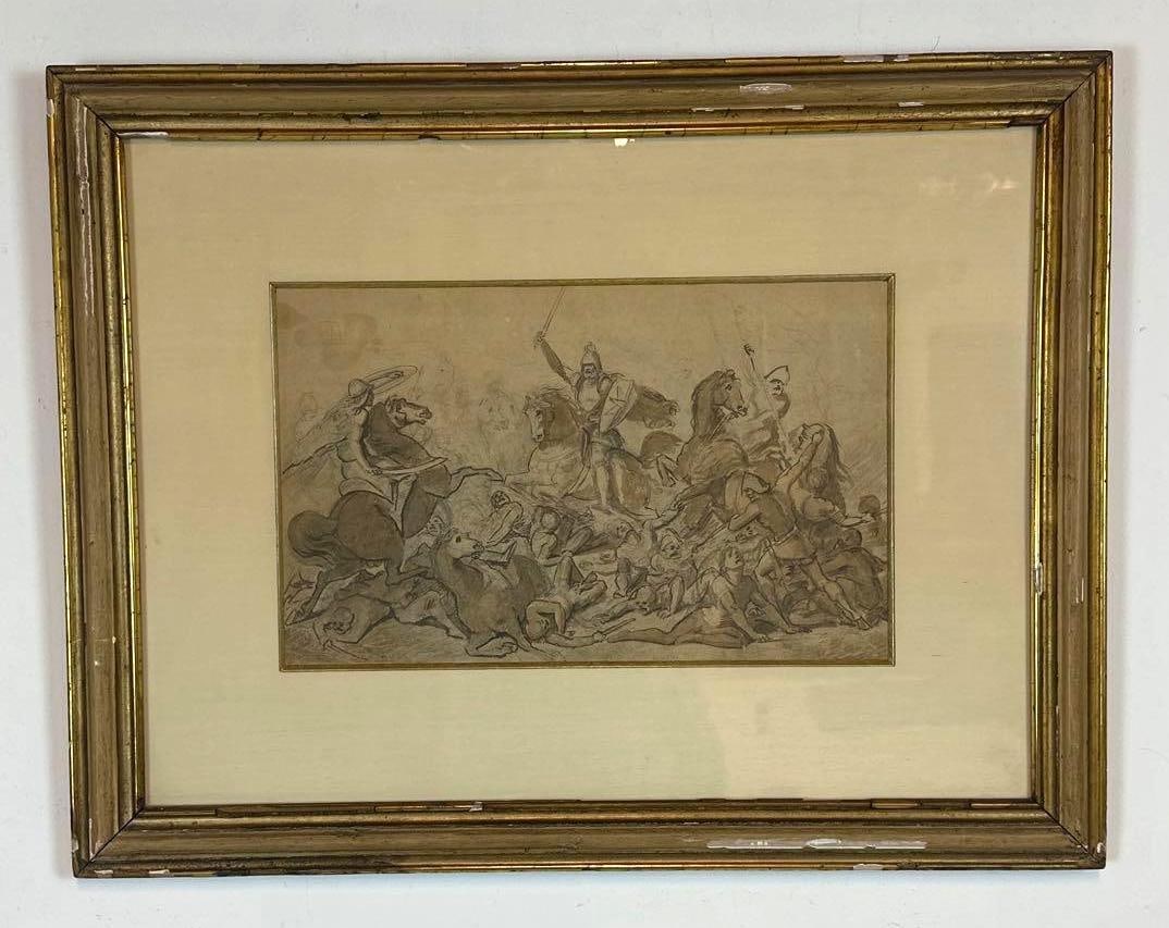 OLD MASTER STYLE MEDIEVAL BATTLE SCENE DRAWING (1 of 5)