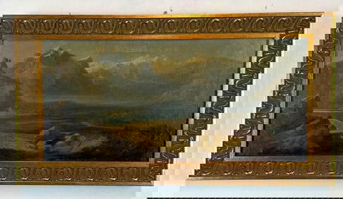 HANDSOMELY FRAMED PANORAMIC OIL ON CANVAS ALPINE LANDSCAPE, SIGNED
