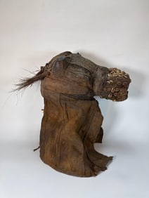 LARGE IMPRESSIVE CHOKWE MASK FIBER WOOD COWRIE SHELL  - ZOOMORPHIC HORSE FORM