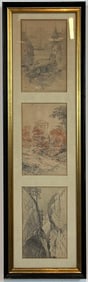FRAMED LANDSCAPE DRAWING TRIPTYCH COLLAGE