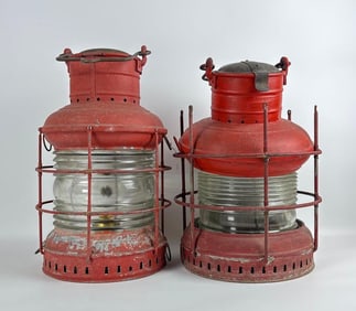 PAIR OF ANTIQUE PERKINS MARINE (PERKO) RED LANTERNS
