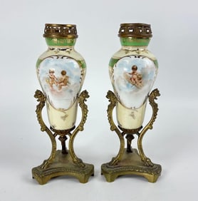 PAIR OF FRENCH PORCELAIN SEVRES STYLE URNS