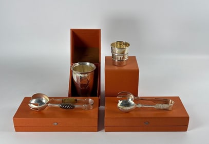 SANDRA JORDAN SILVER PLATED BARWARE GIFT SET - 4 ITEMS - ICE TONGS | JIGGER | JULEP CUP VASE