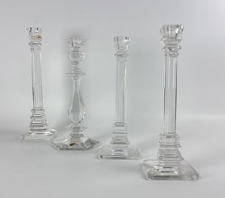 VAL ST. LAMBERT CRYSTAL CANDLESTICK LOT  (4)