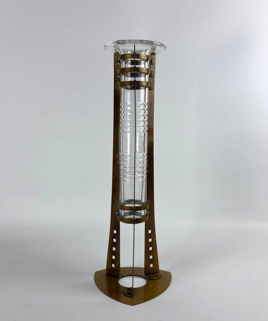 RARE VAL ST. LAMBERT LIMITED EDITION BRASS AND CRYSTAL VASE: GUSTAVE SERRURIER-BOVY ART NOUVEAU (1 of 8)