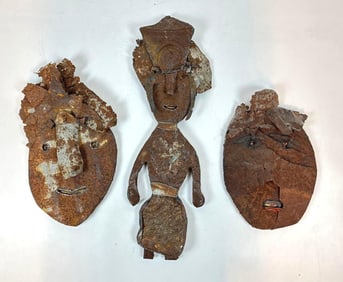 RARE JERRY COKER FOLK ART LOT: "REGINA MONROE" "HOPEFUL MAGGIE" "EUDORA" RUSTIC METAL SCULPTURES