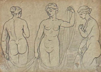 JOHAN HEINRICH RAMBERG "THREE GRACES" PEN ON PAPER FRAMED