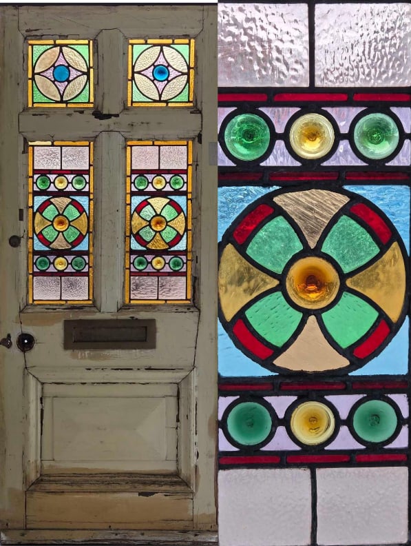 ANTIQUE DOOR WITH LEADED STAINED GLASS INSETS (1 of 20)