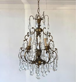 FRENCH LOUIS XV STYLE BRONZE AND CRYSTAL FIVE LIGHT CHANDELIER