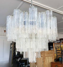 VINTAGE MODERN ICE TRONCHI MURANO GLASS CHANDELIER