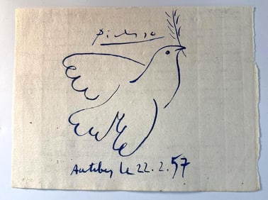 AFTER PABLO PICASSO INK DRAWING ON PAPER DOVE OF PEACE