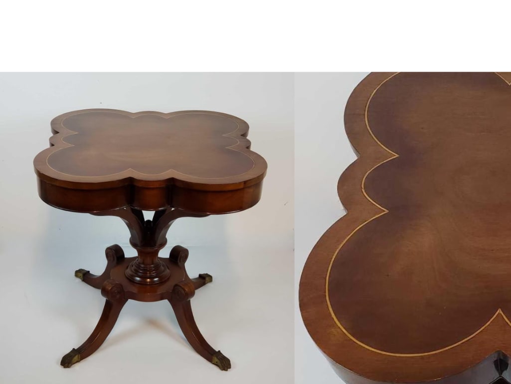 DUNCAN PHYFE STYLE INLAID MAHOGANY CLOVER CENTER/ENTRY TABLE (1 of 16)