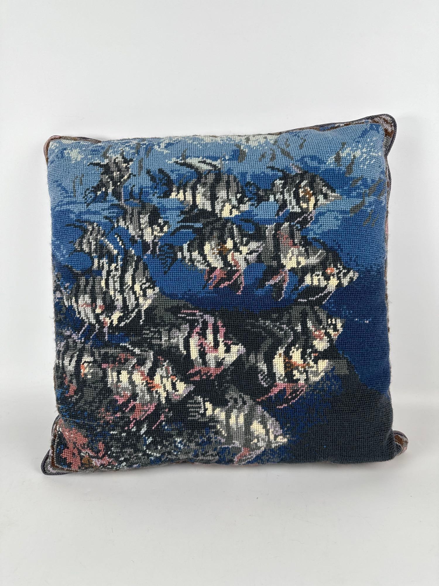 VINTAGE NEEDLEPOINT PILLOW OF ANGELFISH (1 of 3)