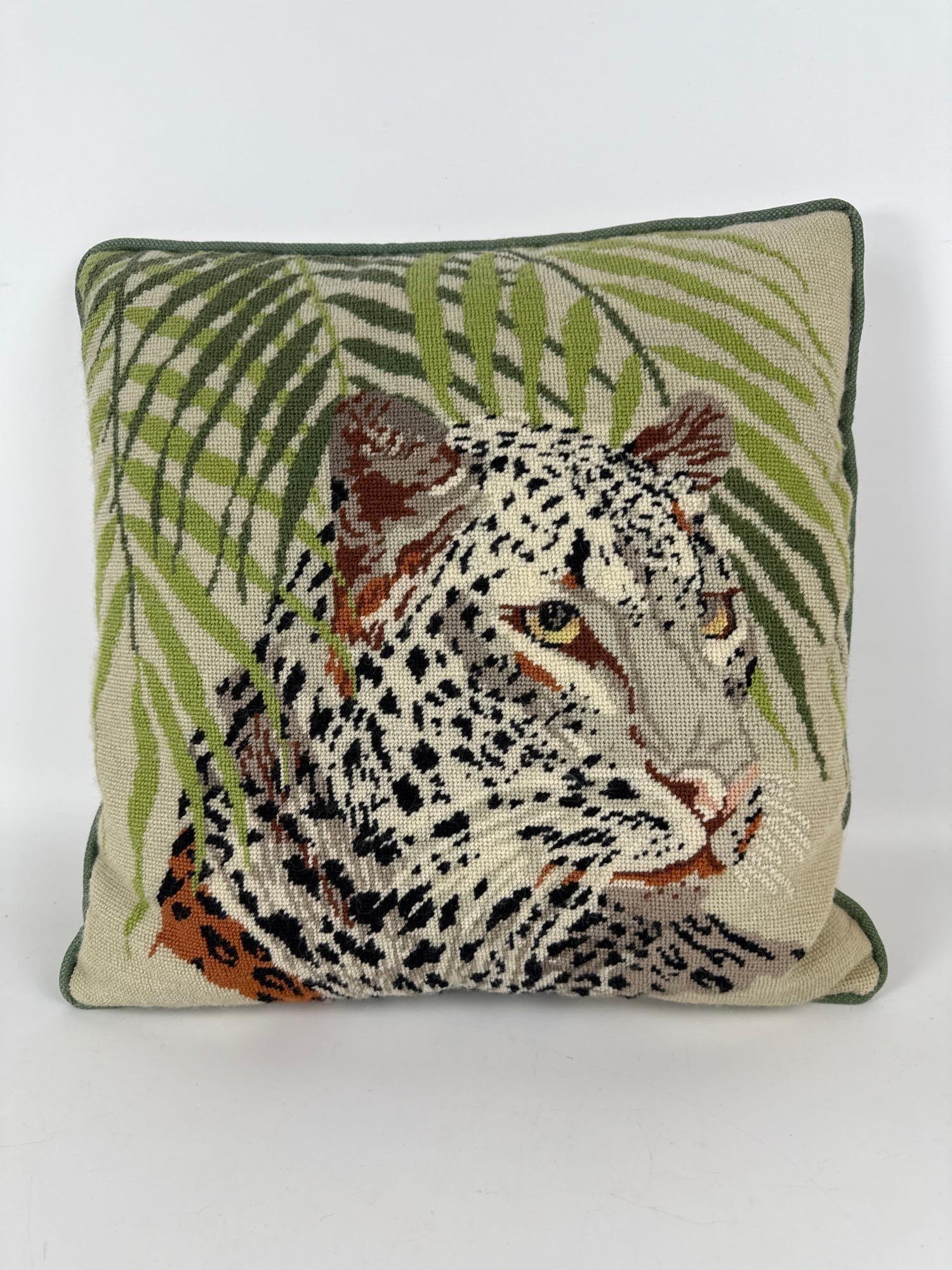 VINTAGE NEEDLEPOINT TROPICAL JAGUAR PILLOW (1 of 3)