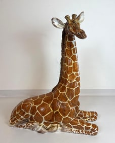 IMPRESSIVE THREE FOOT TALL CERAMIC ART POTTERY GIRAFFE SCULPTURE