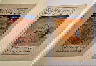 PAIR OF INDO-PERSIAN MUGHAL ILLUMINATED MANUSCRIPT PAGES / MINIATURE PAINTINGS (10 of 17)