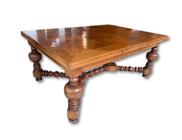 MONUMENTAL FRENCH ANTIQUE LOUIS XIII STYLE WALNUT TABLE EXTENSION DRAW LEAF