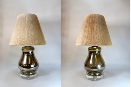 PAIR OF MID-CENTURY MERCURY GLASS AND ACRYLIC TABLE LAMPS