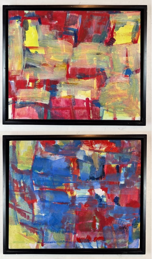 KAREN ROSE PAIR OF ABSTRACT PAINTINGS: *Set of Abstract Paintings by Karen Rose, Dated 1994 Dimensions: 20" x 24" Artist: Karen Rose Notes: Although care is taken to photograph and describe the item, absence of a condition report does not 