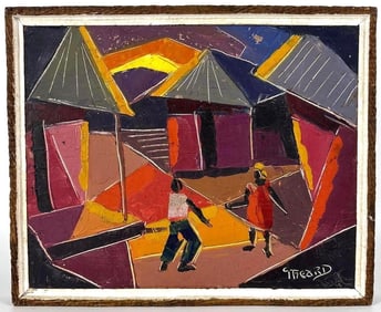 CAROL THEARD (HAITIAN, 20TH C.) MODERN CUBIST PAINTING ON BOARD, SIGNED