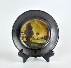 ANTIQUE HAND PAINTED PAPER MACHE PLATE IN THE STYLE OF ABRAHAM STORCK