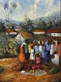 HAITIAN WESNER PIERRE-LOUIS MARKET SCENE PAINTING
