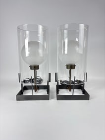 PAIR OF CARLO MORETTI MODERNIST MURANO GLASS AND METAL TABLE LAMPS (C. 1970S-1980S)