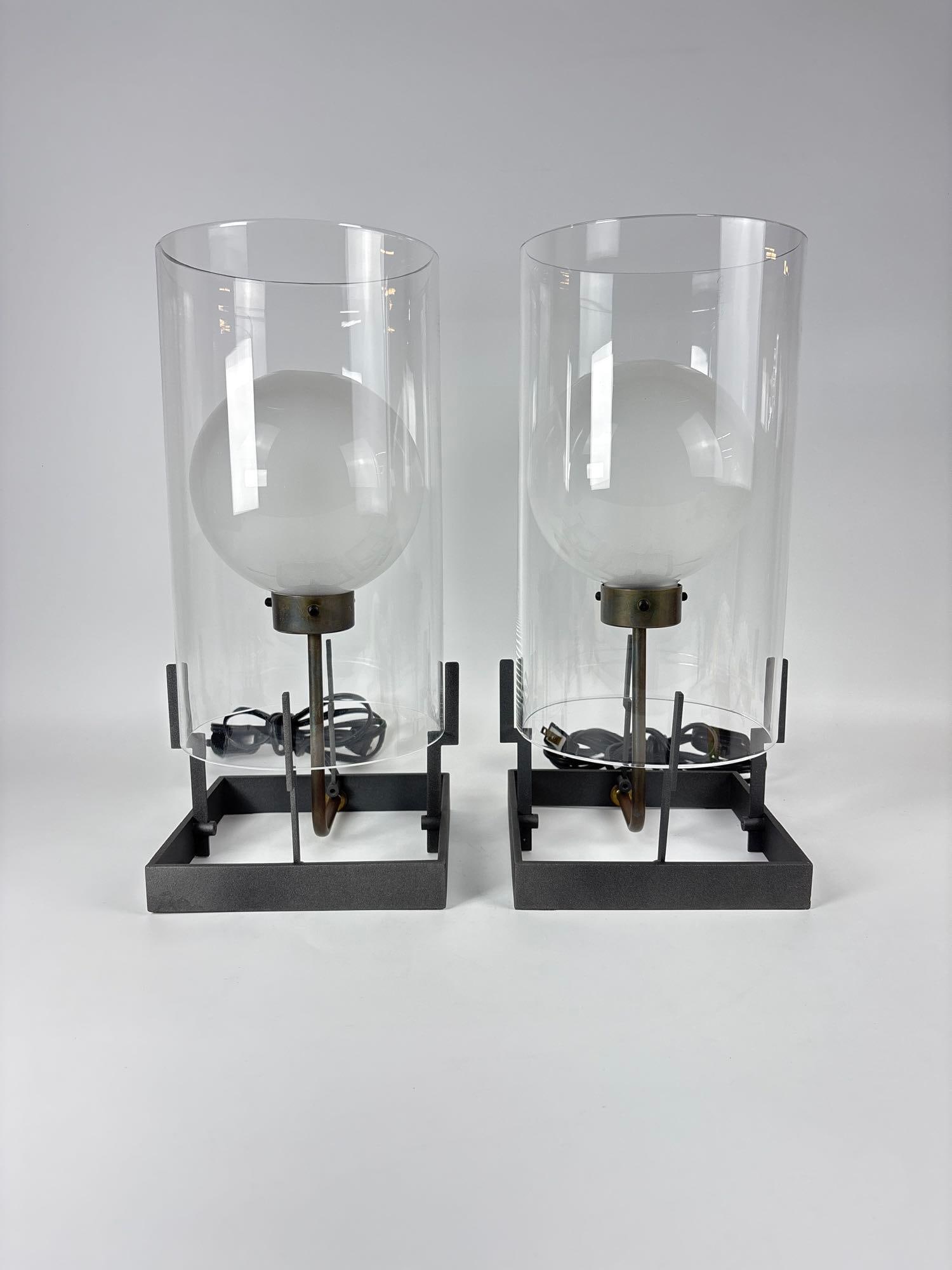 PAIR OF CARLO MORETTI MODERNIST MURANO GLASS AND METAL TABLE LAMPS (C. 1970S-1980S) (1 of 9)