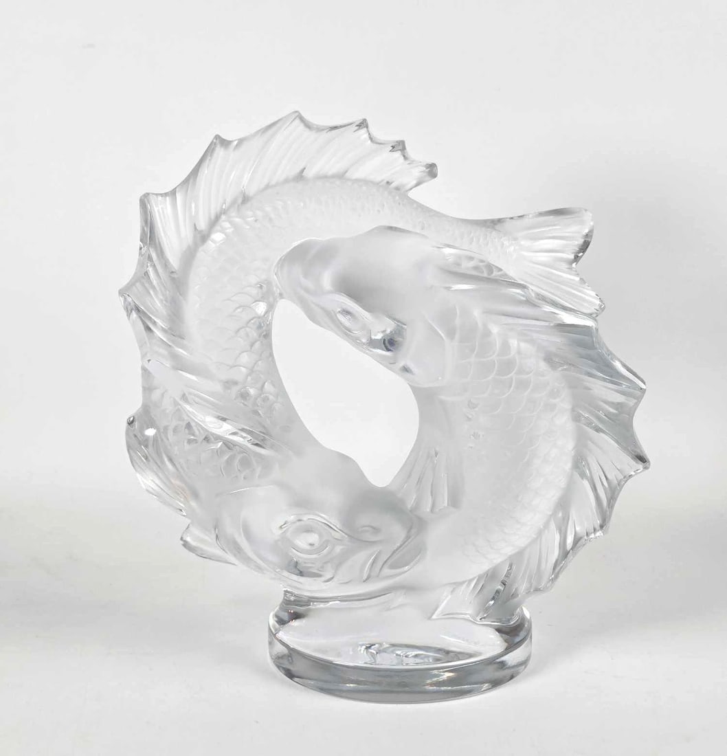 LARGE LALIQUE FRANCE "DEUX POISSONS" DOUBLE FISH CRYSTAL SCULPTURE (MARC LALIQUE, 1953) (1 of 13)