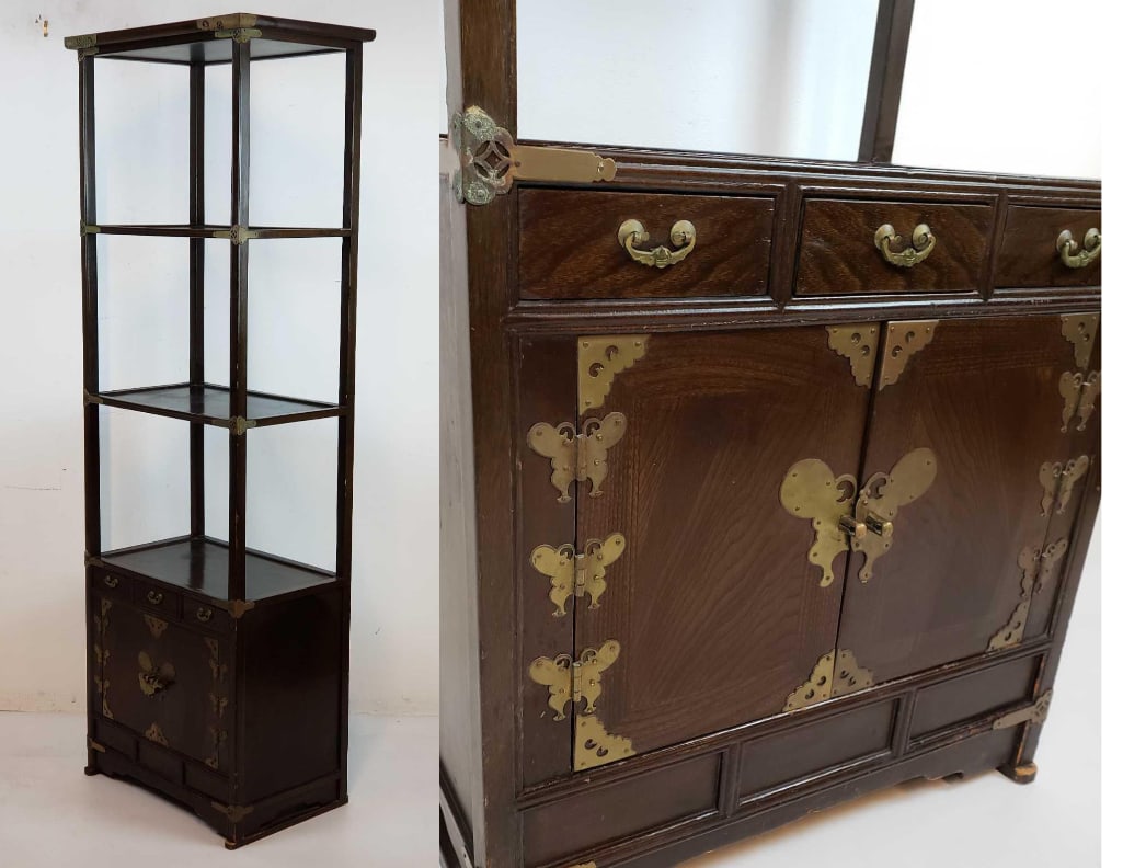 BRASS MOUNTED KOREAN FOUR TIER ETERGERE WITH RARE BUTTERFLY HINGES (1 of 19)