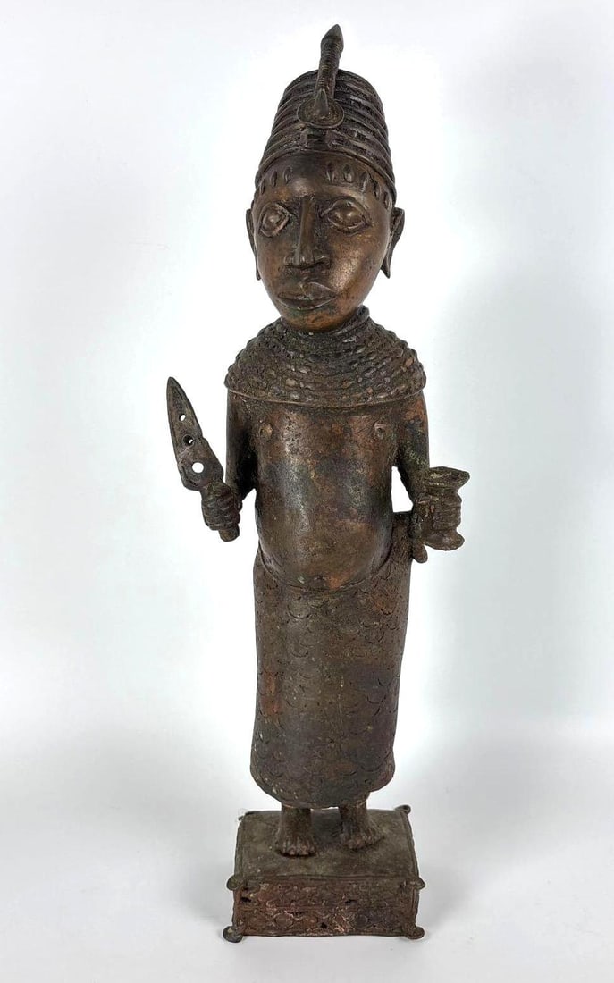 LARGE 2' TALL AFRICAN BENIN BRONZE WARRIOR FIGURE STATUE (1 of 7)