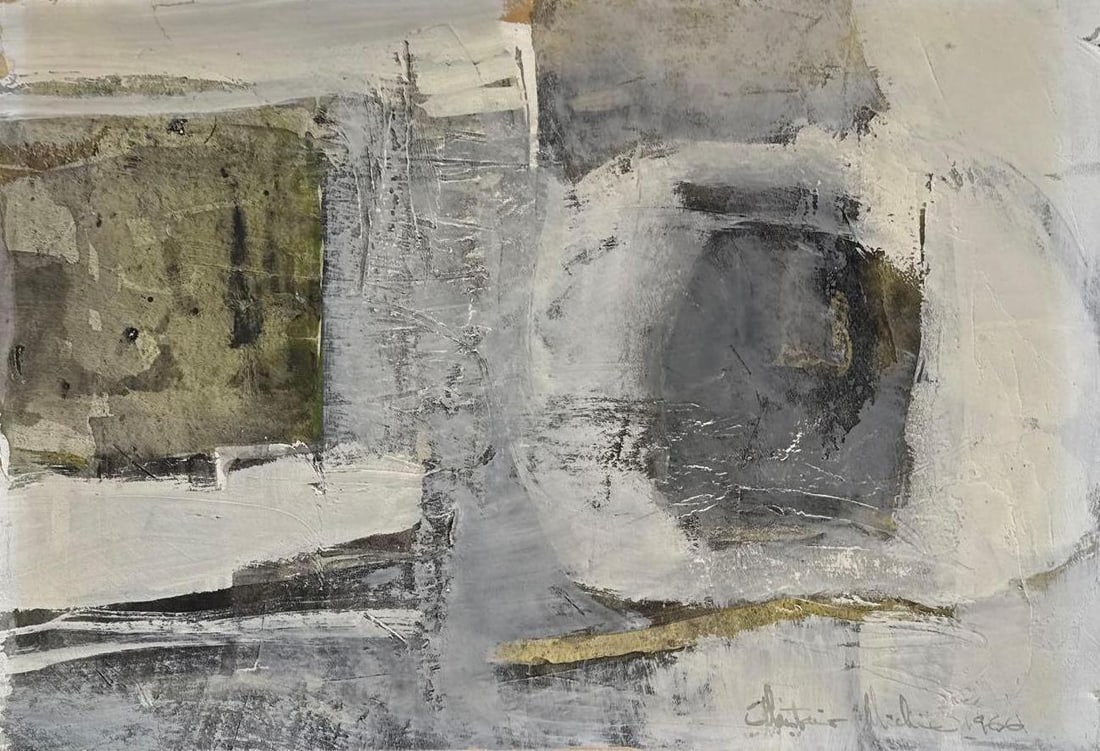 ALASTAIR MICHIE SIGNED AND DATED ABSTRACT OIL ON BOARD 1966: An abstract painting on board. Signed and dated 1966. Dimensions: 14"h x 17"w Artist: Alastair Michie Provenance: A New York Collector Notes: Although care is taken to photograph and descri