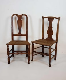 TWO ANTIQUE RUSH SEAT SIDE CHAIRS