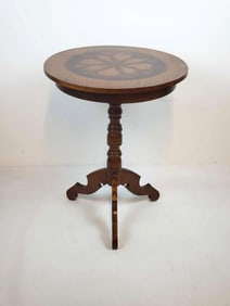 VINTAGE INLAID MARQUETRY CIRCULAR PEDESTAL TABLE