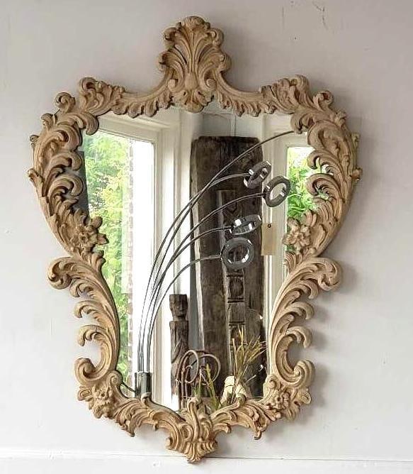 FRENCH ROCOCO STYLE CARVED GILTWOOD WALL MIRROR WITH ORNATE CREAM FINISH (1 of 11)
