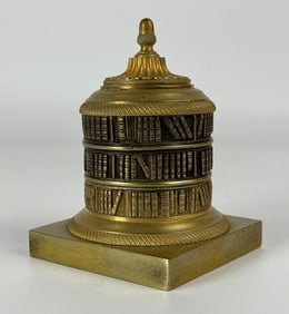 ANTIQUE EMPIRE-STYLE NEOCLASSICAL PARCEL GILT BRONZE LIBRARY INKWELL / DESK SEAL