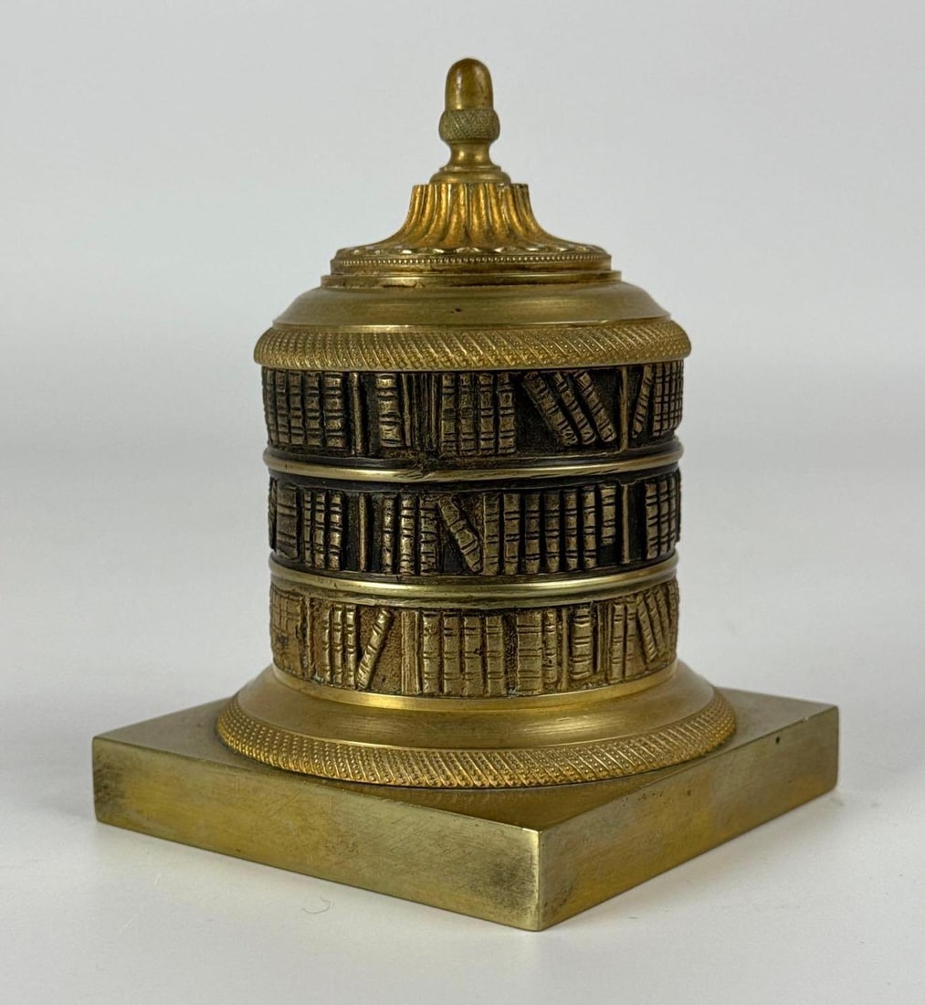 ANTIQUE EMPIRE-STYLE NEOCLASSICAL PARCEL GILT BRONZE LIBRARY INKWELL / DESK SEAL (1 of 11)