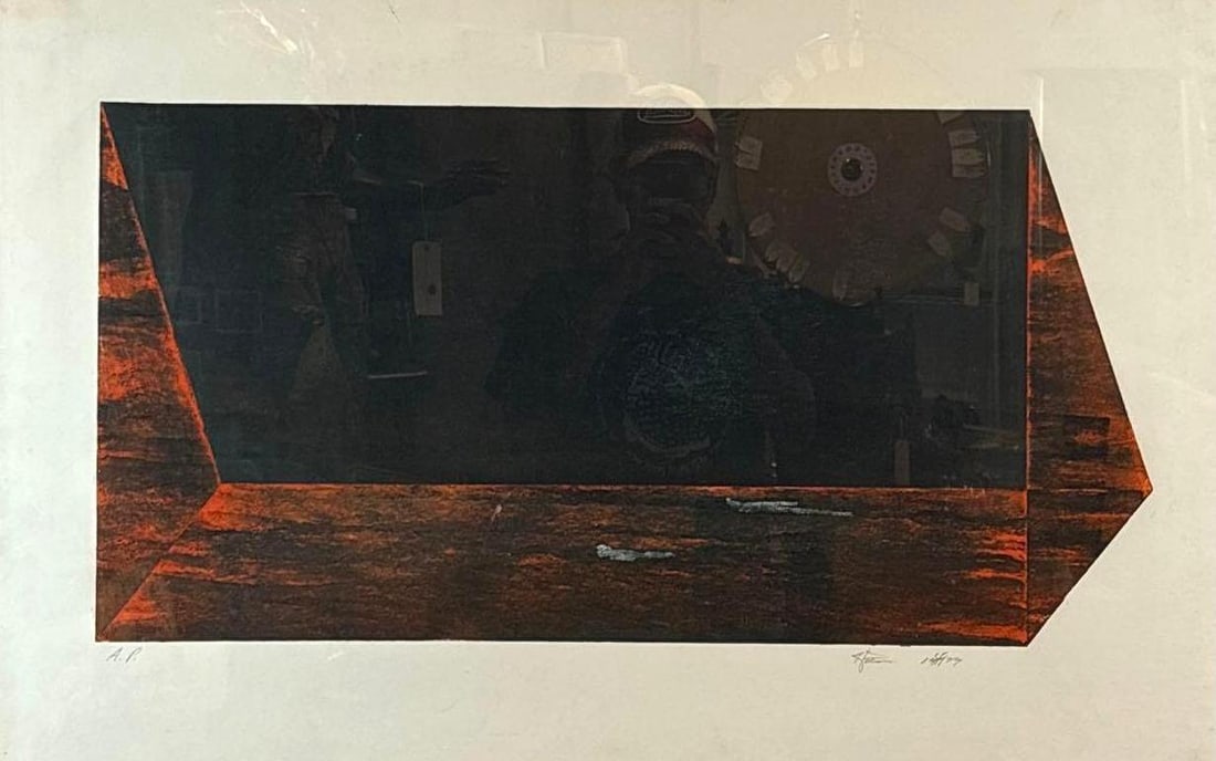 FELICITAS WETTER SIGNED ABSTRACT BLACK AND RUST LITHO (1 of 6)