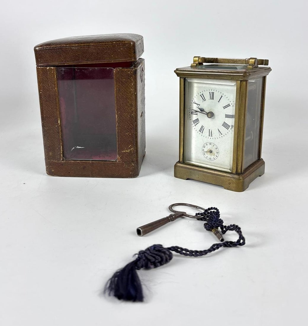 ANTIQUE FRENCH BRASS CARRIAGE CLOCK, RETAILED BY PRIMAVESI BROS. BOURNEMOUTH AND PARIS, LATE 19 C. (1 of 10)