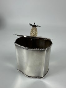 STERLING SILVER TEA CADDY WITH PINEAPPLE FINIAL IN THE STYLE OF CARTIER